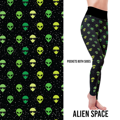 Little Green Aliens Leggings with Pockets - XS = Tween - Apparel