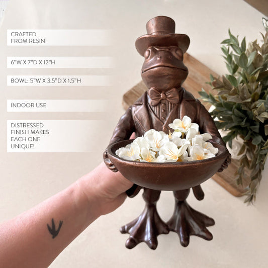 Charming Frog Bronze Bowl Dapper Critters Collection - - Sale