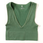 Vintage Seamless Deep V-Neck Crop Top Green Medium