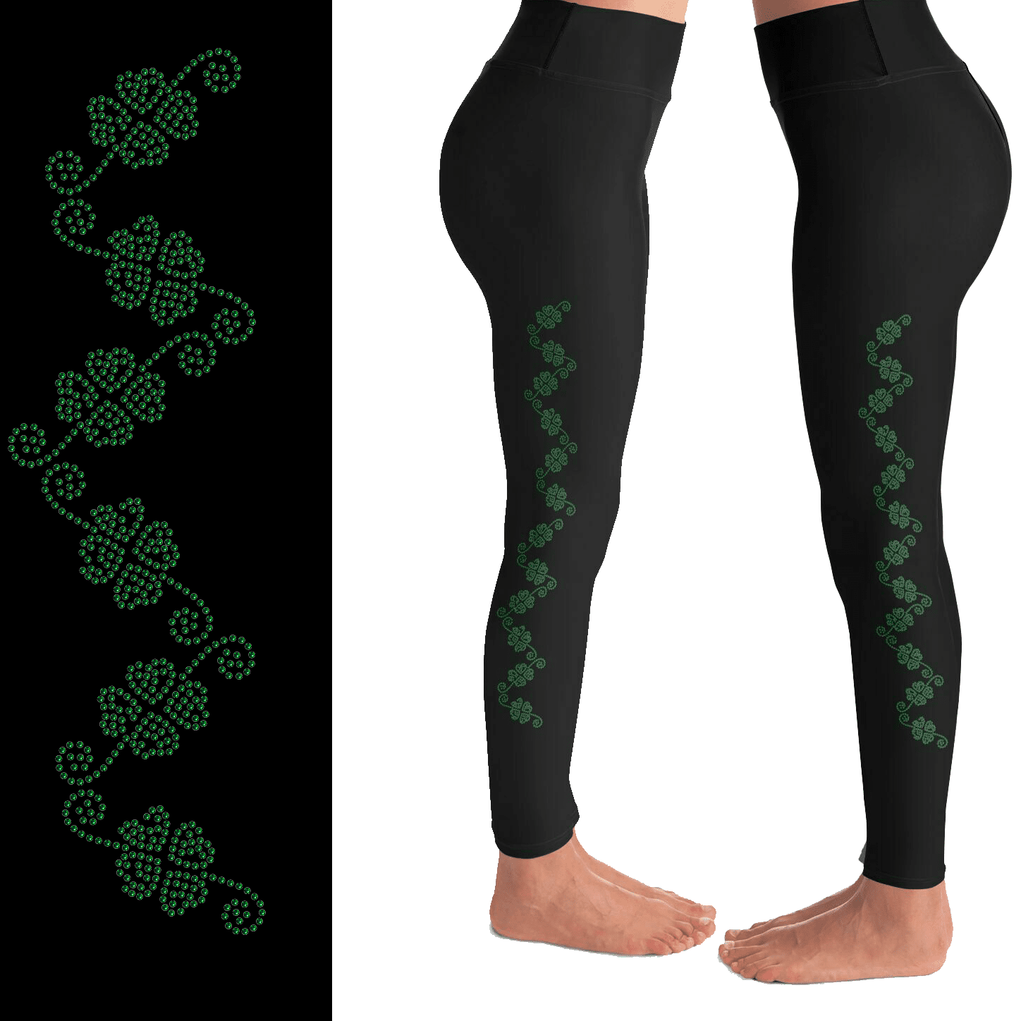 Shamrock Clover Rhinestone Leggings with Pockets - Full - Apparel