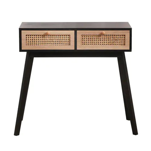 Solid Wood Side Table with Two Rattan Drawers - Kia Day Design