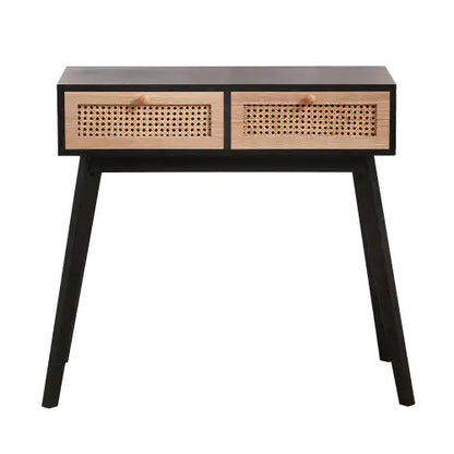 Solid Wood Side Table with Two Rattan Drawers - Kia Day Design