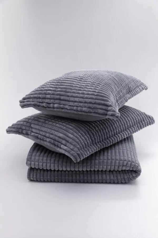 Merinos Modern Line 3 Piece Double Blanket Set Dark Gray