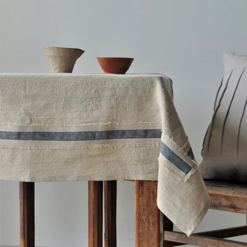 Blue and White Linen Tablecloth - Kia Day Design