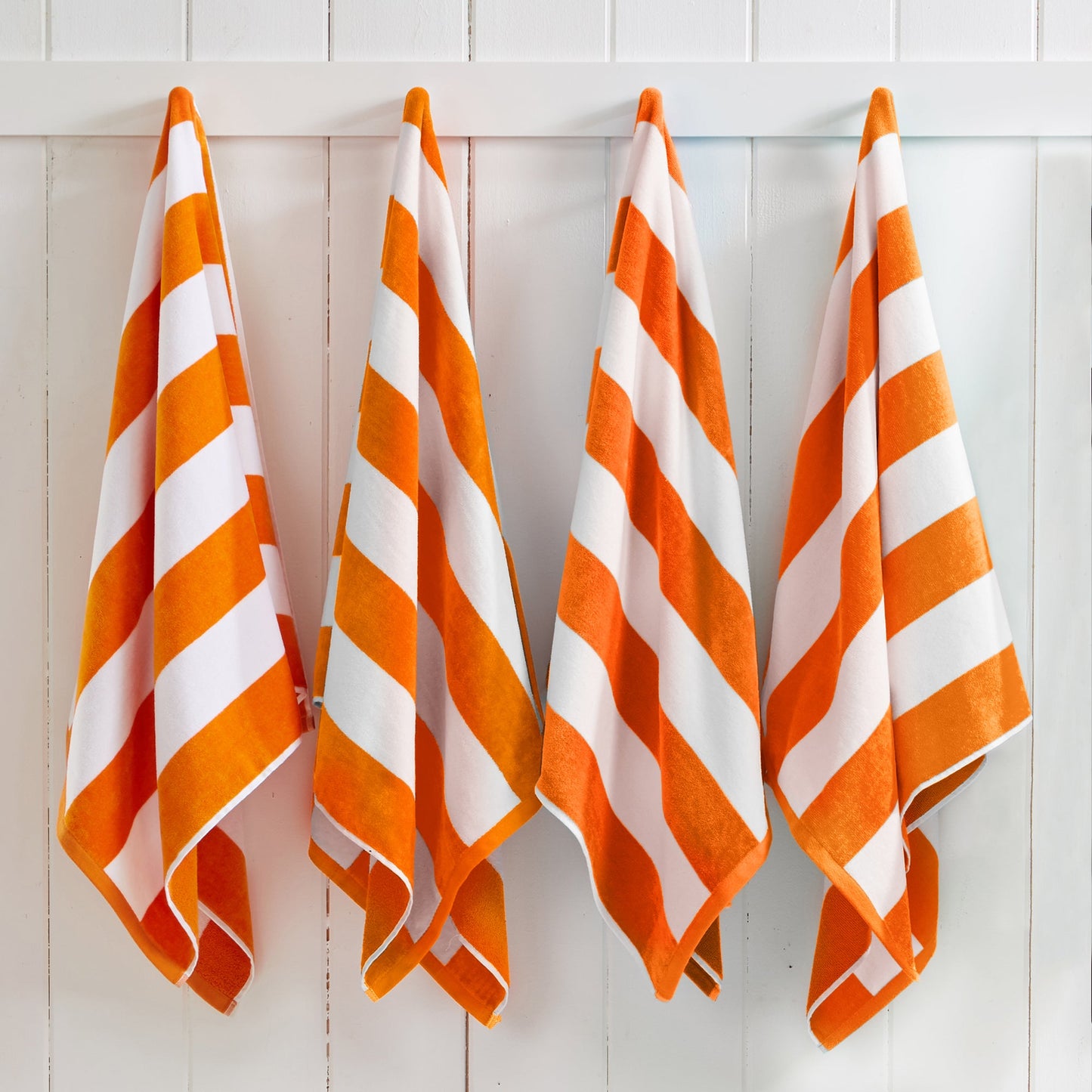 Cotton Velour Cabana Stripe Beach Towel - Novia Collection - 4 Pack- 35" x 70" Orange -