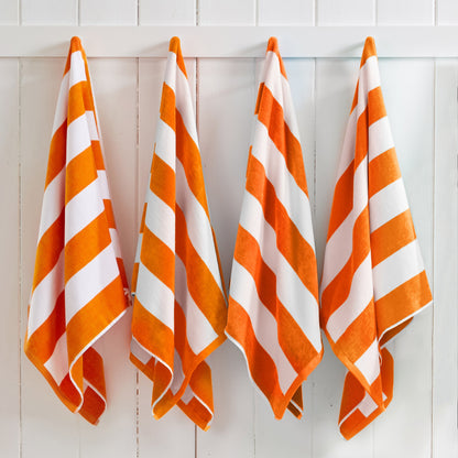 Cotton Velour Cabana Stripe Beach Towel - Novia Collection - 4 Pack- 35" x 70" Orange -