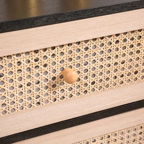 Black Panel 3-Drawer Rattan Storage Cabinet - Kia Day Design