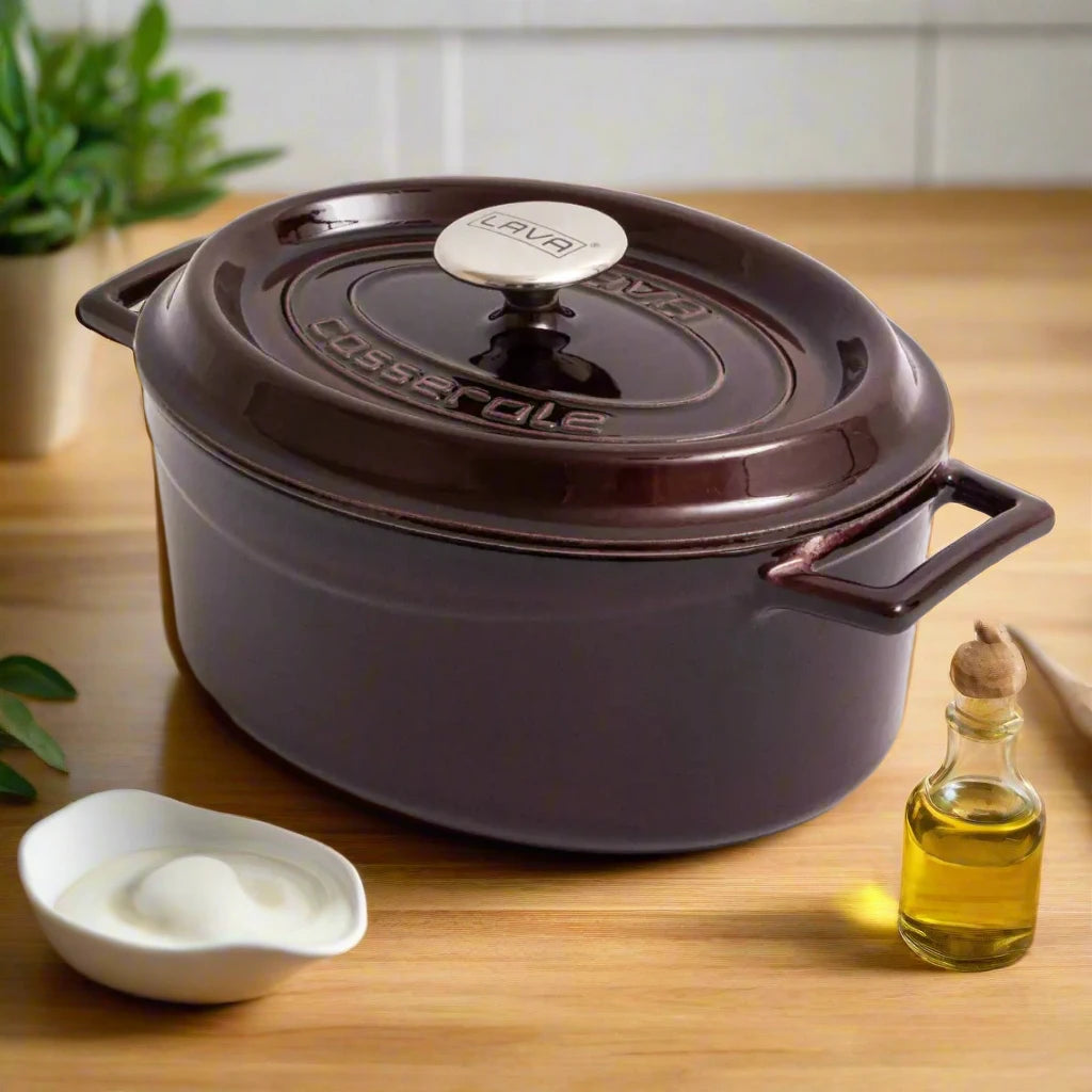 LAVA Enameled Cast Iron Oval Dutch Oven With Lid, 4 Quart, Dishwasher Safe