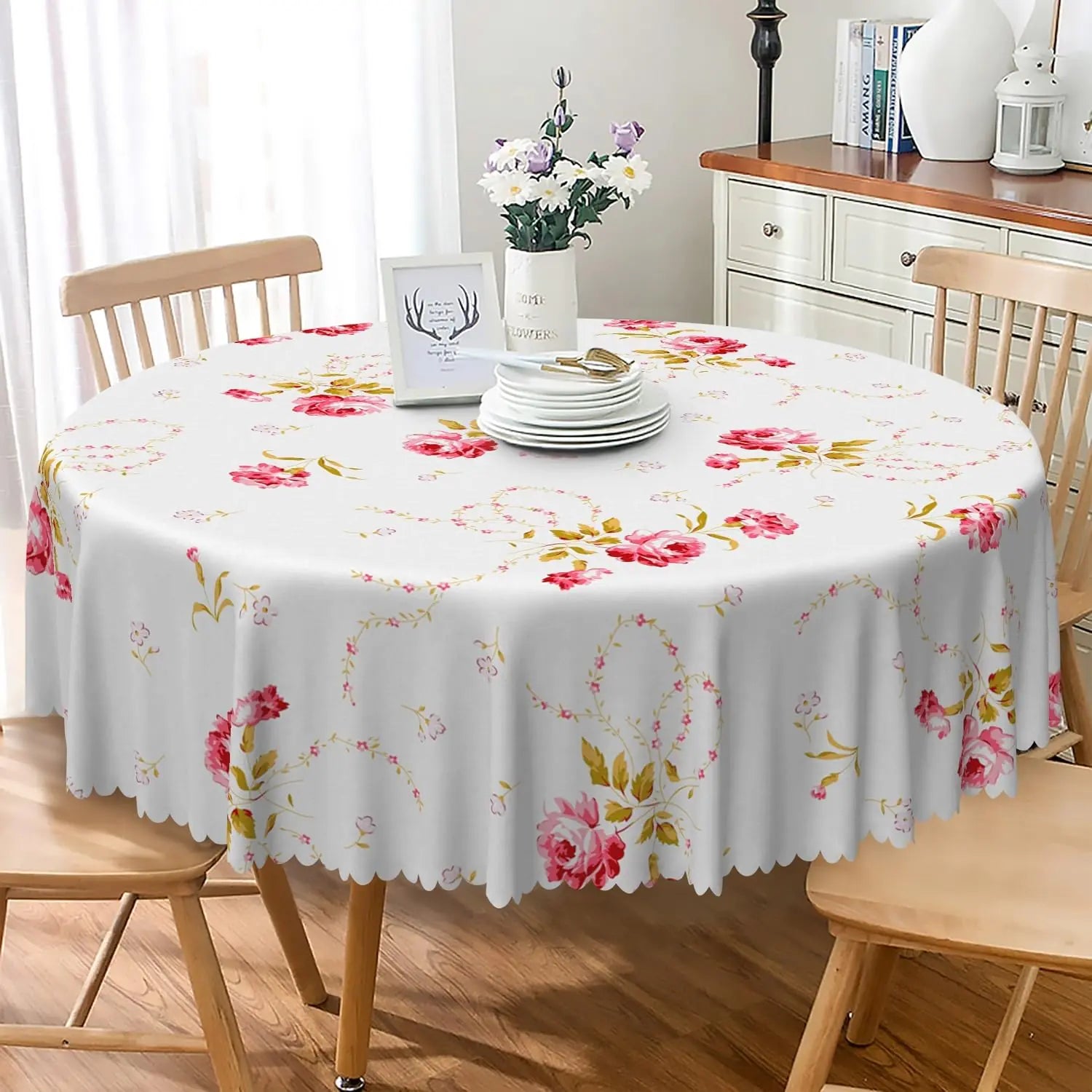 Red Rose Floral Round Tablecloth - Kia Day Design
