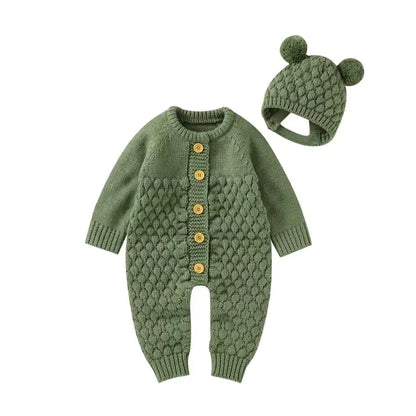 Baby Knit Set - Romper, Beanie, Mittens & Booties green