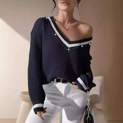 V-Neck Knitted Sweater - Kia Day Design