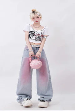 American Retro Graffiti Gradient Design Trousers - Kia Day Design