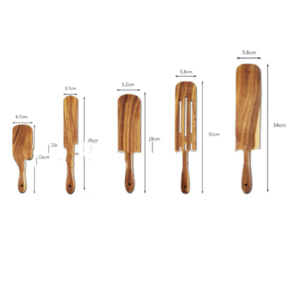 Acacia Teak Wood Long-Handled Cooking Spatula Set Five piece thin and light 350*200*30(1mm); 200*180*30(1mm)