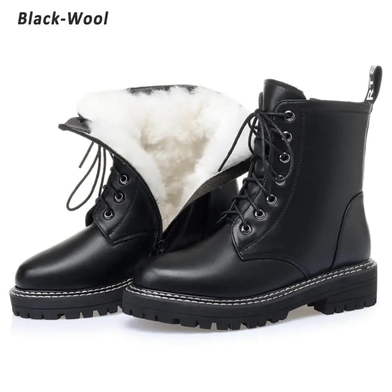 Genuine Leather Womens Chunky Heel Ankle Boots - - boots