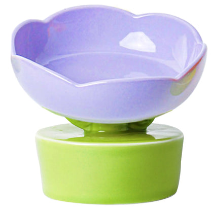 VEEKI Purple Ceramic Elevated Cat Bowl - - pet bowl