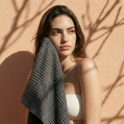 Sedona Australian Cotton Waffle Towels - Charcoal Hand Towels (set of 2) - Home - Bath