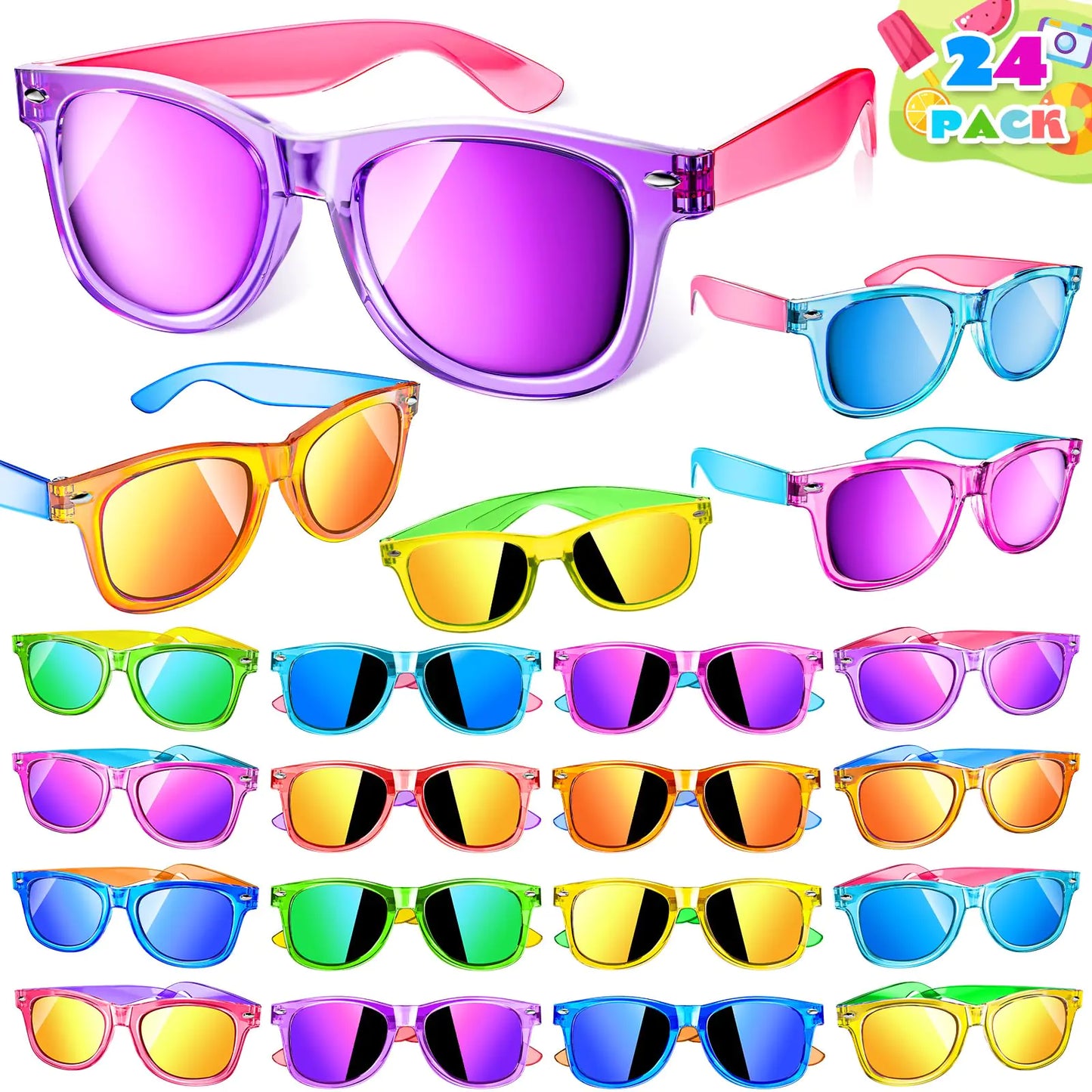 24 Pack Kids Neon Sunglasses Party Favor with UV400 Protection Kids 3-8 - 24 Pack Kids Sunglasses - sunglasses