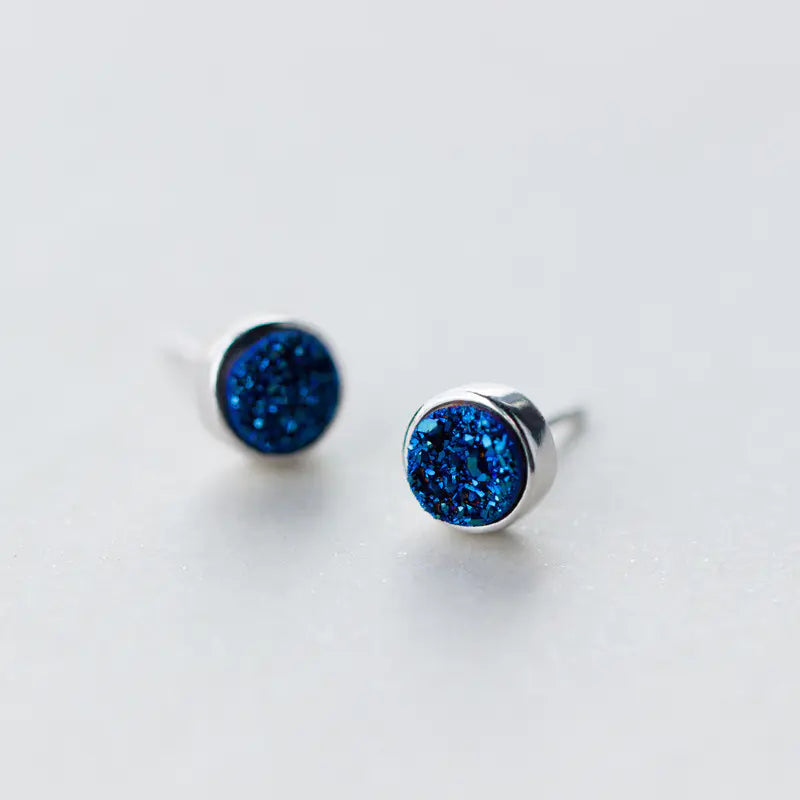 Round Blue Crystal Stud Earrings - Earring - earrings