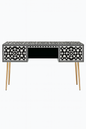Black & White Bone Inlay Console Desk with Gold Metal Legs - - Home & Garden