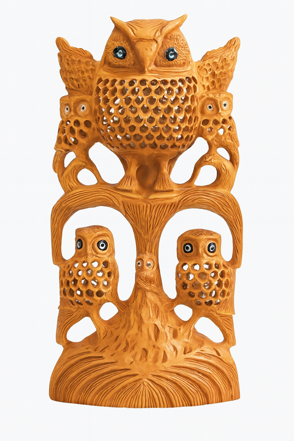 Wooden Owl Sculpture | Handcrafted Multi-Owl Design | Decorative Home - - Home & Garden