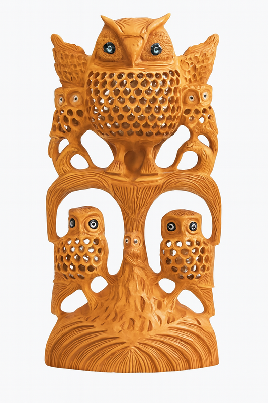 Wooden Owl Sculpture | Handcrafted Multi-Owl Design | Decorative Home - - Home & Garden
