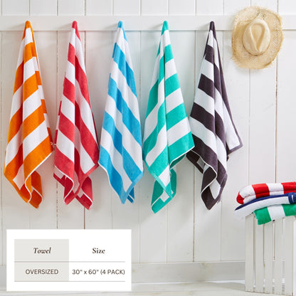 Cotton Velour Cabana Stripe Beach Towel - Novia Collection - -