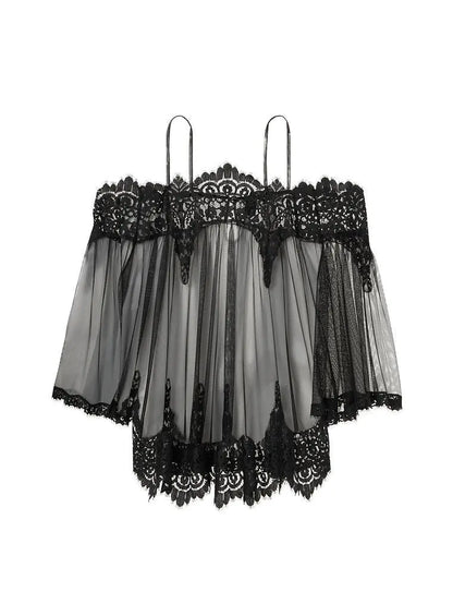 Lace Off-Shoulder Lingerie Set - Black XXL - lingerie