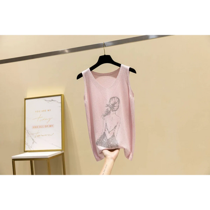 Glitter Print Tank Top - -