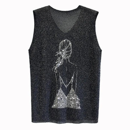 Glitter Print Tank Top - -