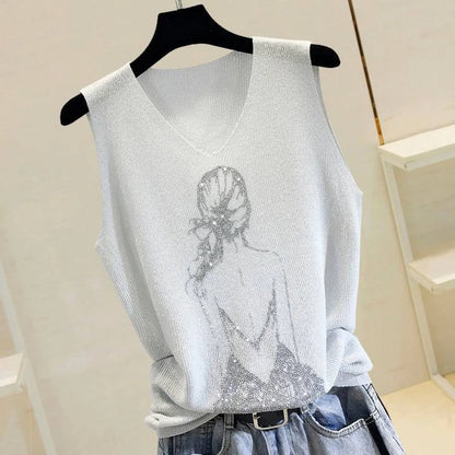 Glitter Print Tank Top - -