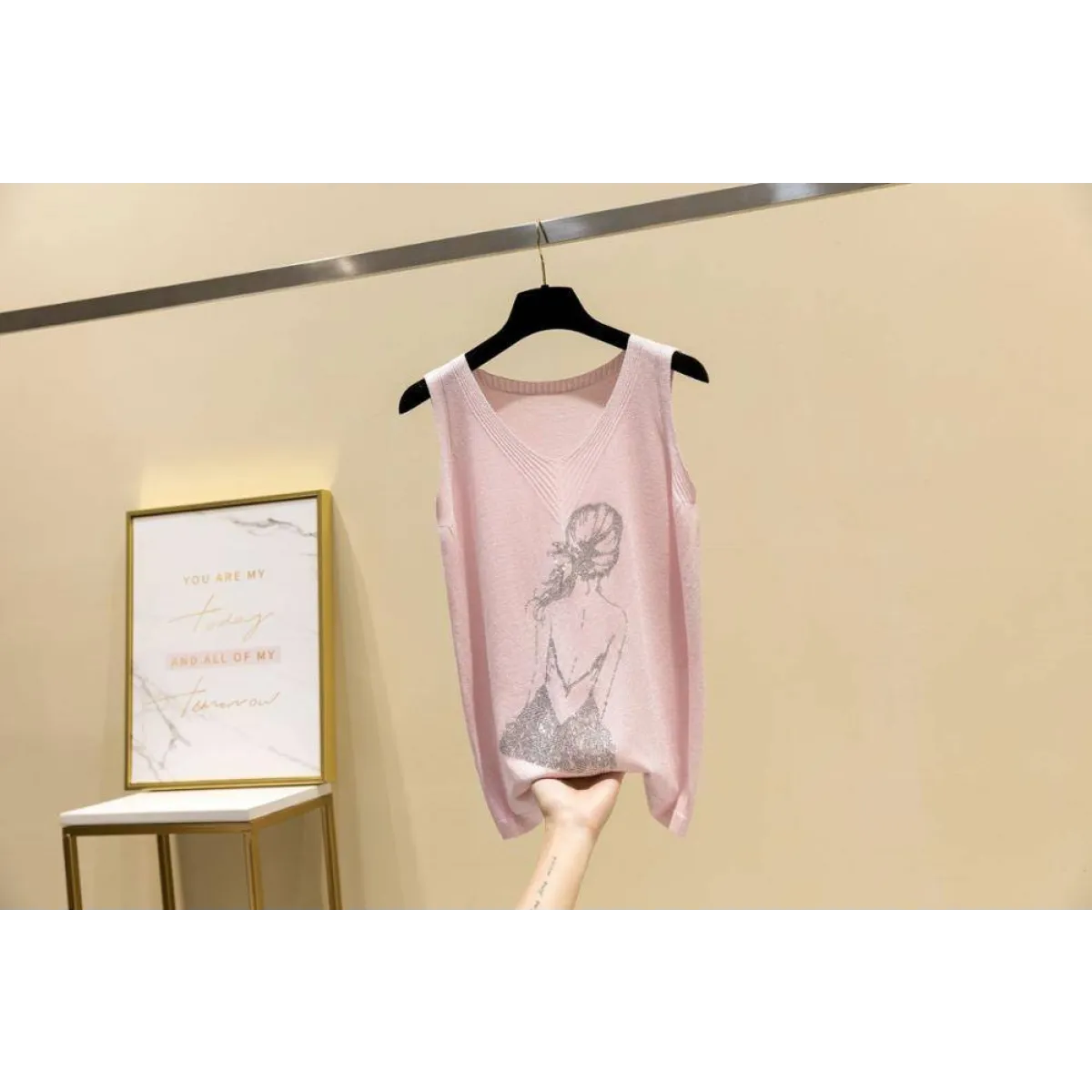 Glitter Print Tank Top - Pink One Size -