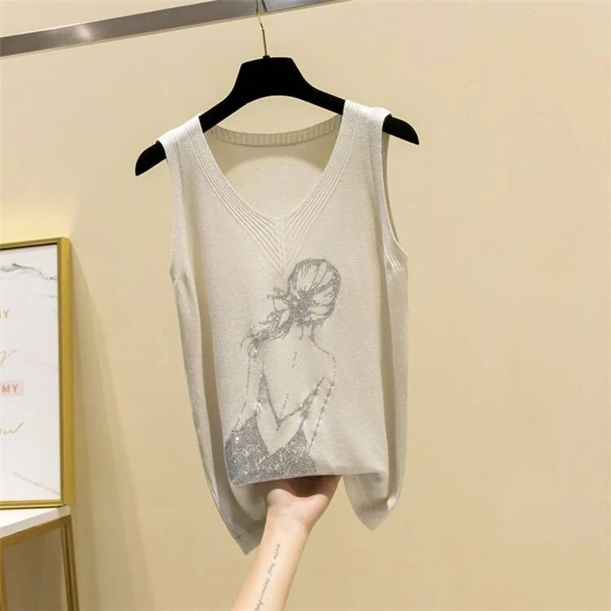 Glitter Print Tank Top - Gray One Size -
