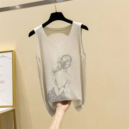 Glitter Print Tank Top - Gray One Size -