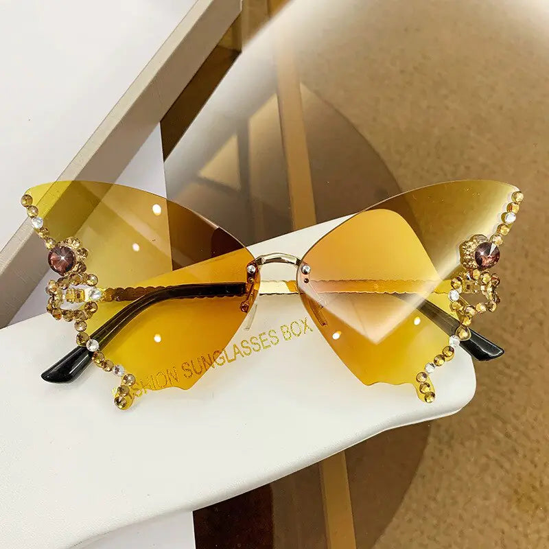 Diamond Butterfly Sunglasses Women Rimless Oversized Kia Day Design