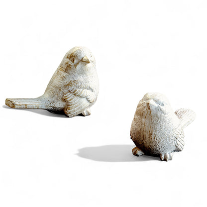 Gold Wash Distressed Cement Birds | Set of 2 - - Spring