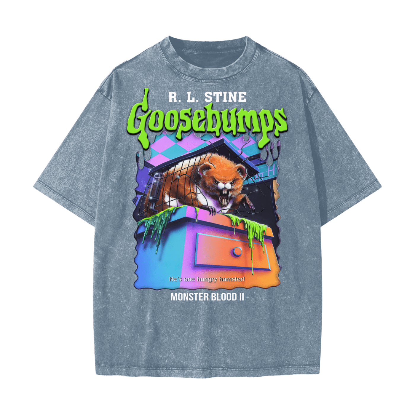 Goosebumps Monster Blood II Heavyweight Snow Washed T-Shirt - Blue Jeans - gymwear