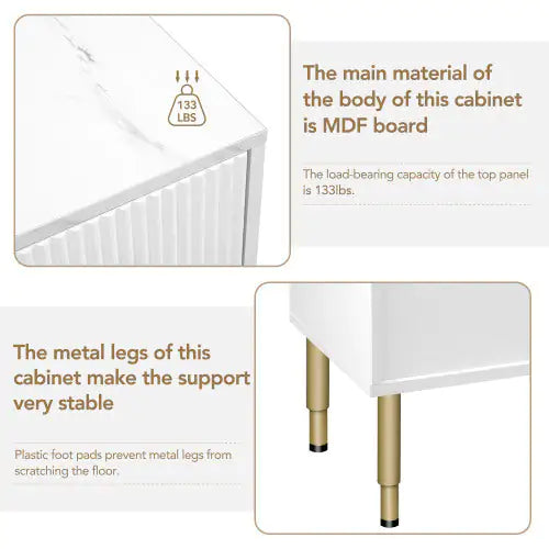 Modern Sideboard, Buffet Cabinet With Marble Sticker Top And Amber Tempered Glass Door With Gold Metal Legs And Handles Kia Day Design