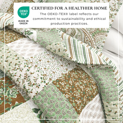 Floral Patchwork Quilt Set - Damia Collection - - Quilts & Comforters