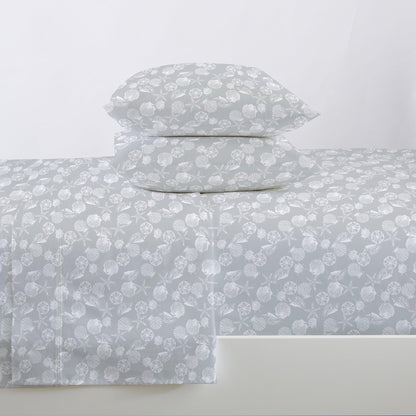 Coastal Printed Sheet Set - Newport Collection - King Seashell - Grey - Bed Sheets
