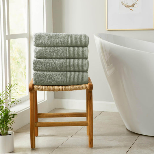 4 Pack Cotton Bath Towels - Kasper Collection - Bath Towel (Pack of 4) Desert Sage Green - Bath Towels