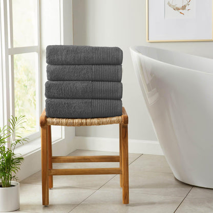 4 Pack Cotton Bath Towels - Kasper Collection - Bath Towel (Pack of 4) Dark Grey - Bath Towels