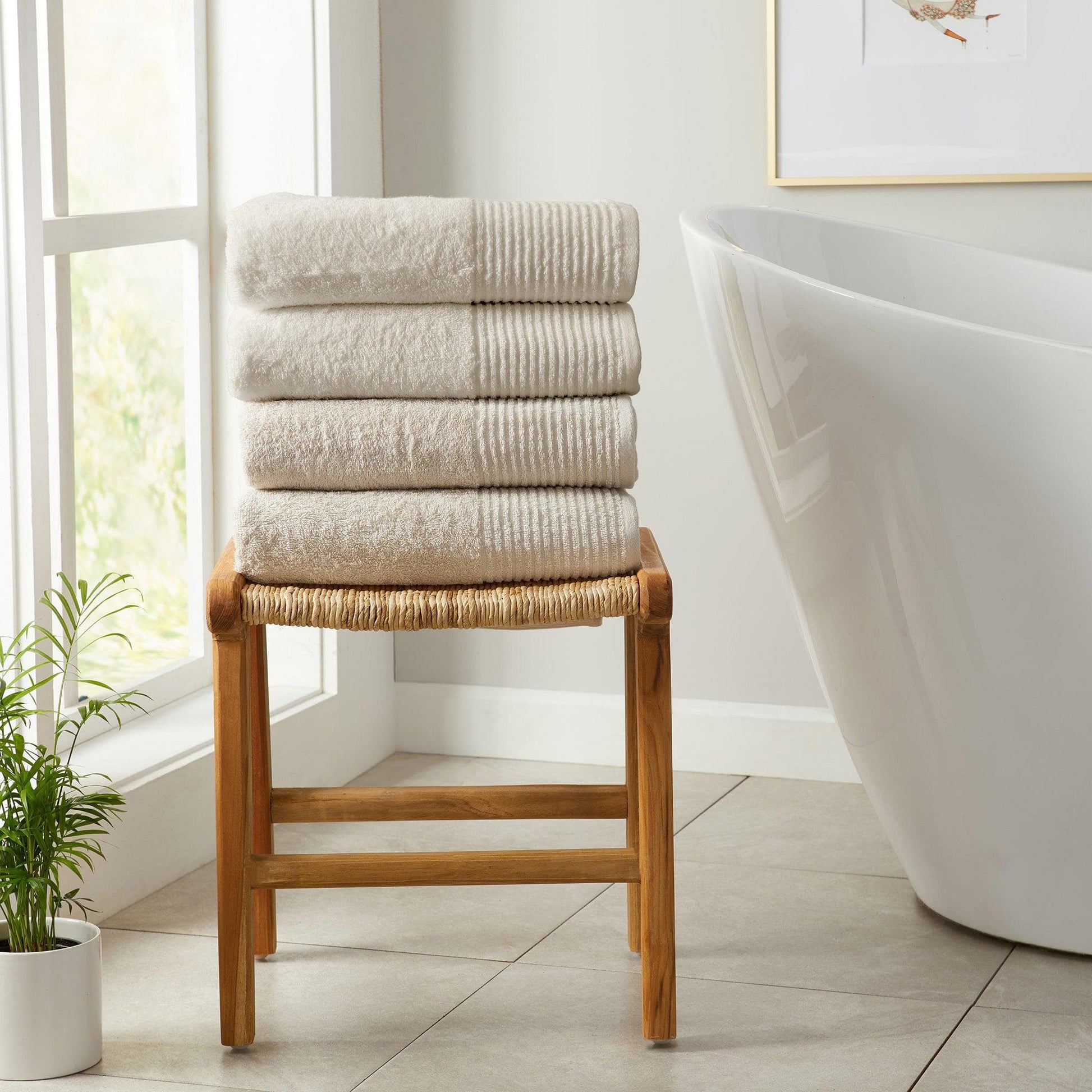 4 Pack Cotton Bath Towels - Kasper Collection - Bath Towel (Pack of 4) Oatmeal - Bath Towels