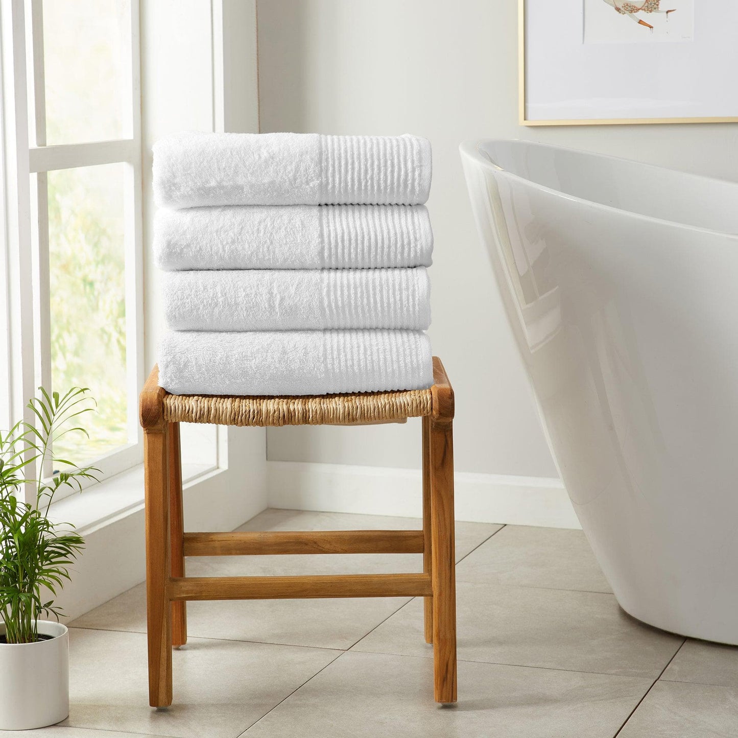 4 Pack Cotton Bath Towels - Kasper Collection - Bath Towel (Pack of 4) White - Bath Towels