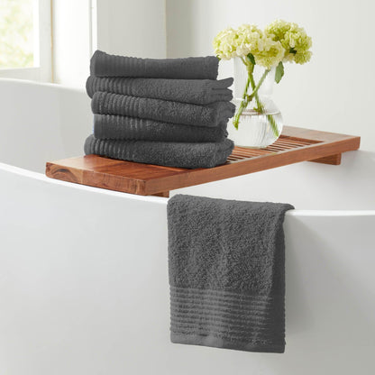 6 Pack Cotton Hand Towels - Kasper Collection - Hand Towel (Pack of 6) Dark Grey - Bath Towels