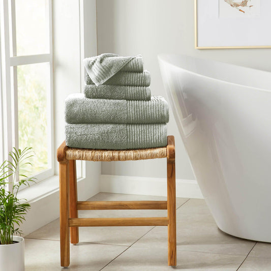 6 Piece Set Cotton Bath Towels - Kasper Collection - 6 Piece Set Desert Sage Green - Bath Towels