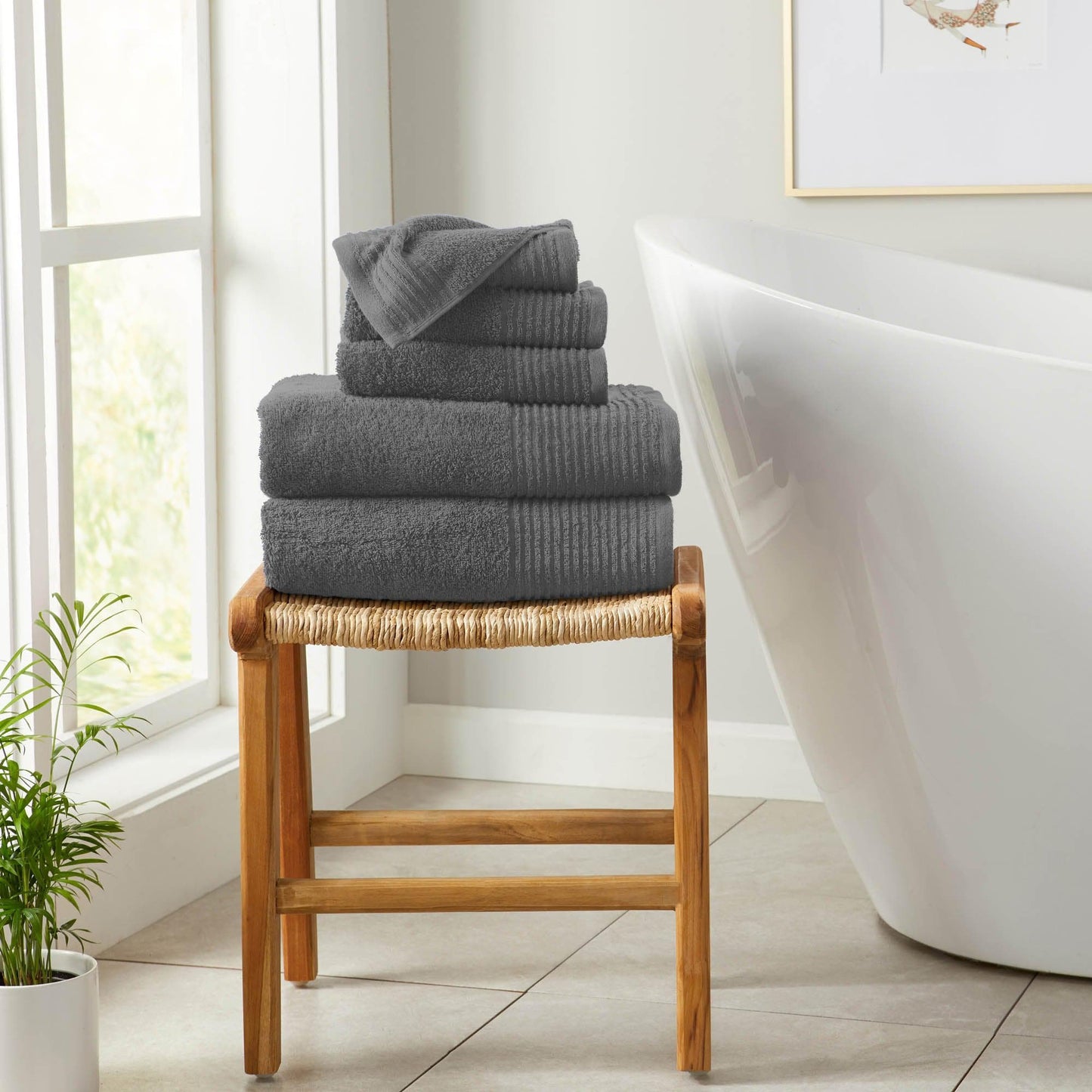 6 Piece Set Cotton Bath Towels - Kasper Collection - 6 Piece Set Dark Grey - Bath Towels