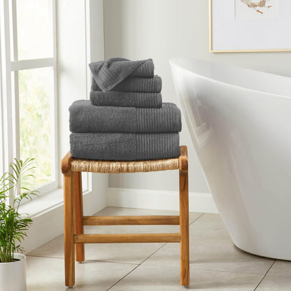 6 Piece Set Cotton Bath Towels - Kasper Collection - 6 Piece Set Dark Grey - Bath Towels