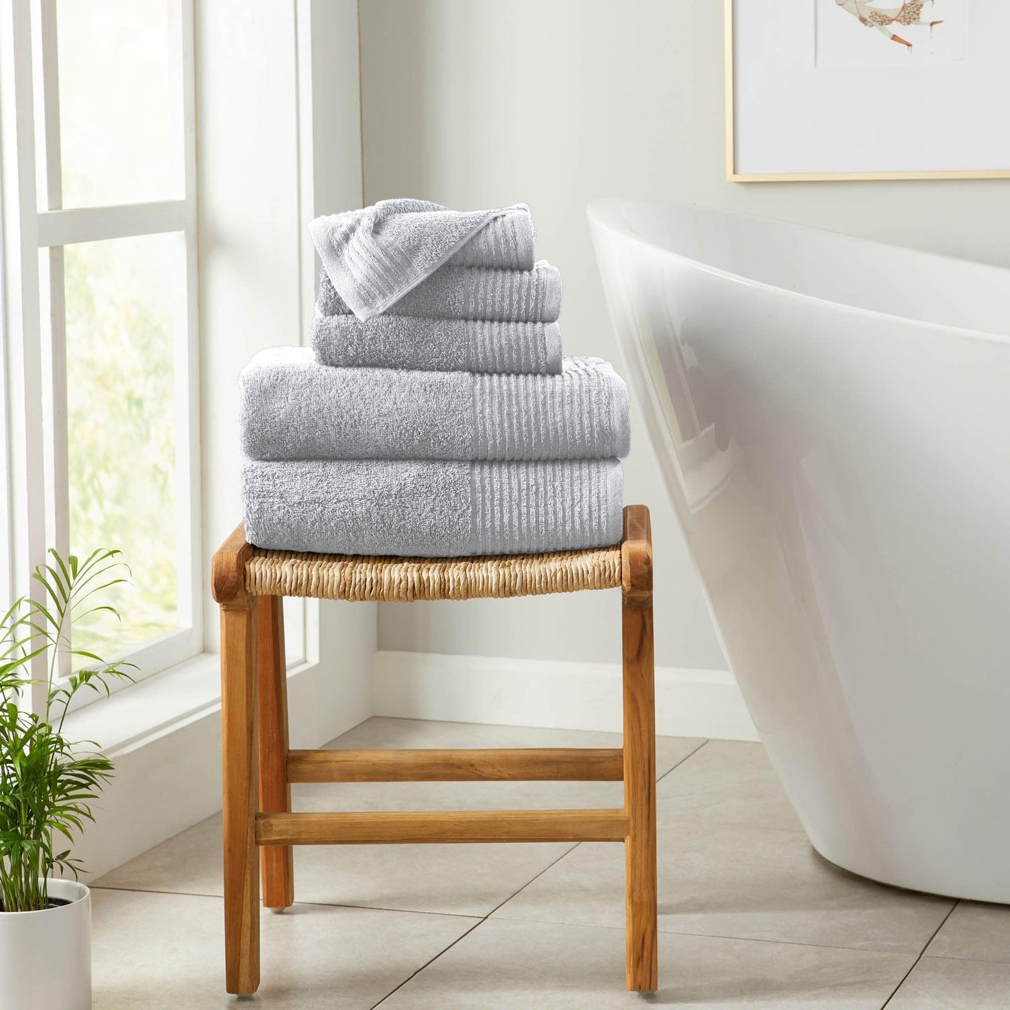 6 Piece Set Cotton Bath Towels - Kasper Collection - 6 Piece Set Light Grey - Bath Towels