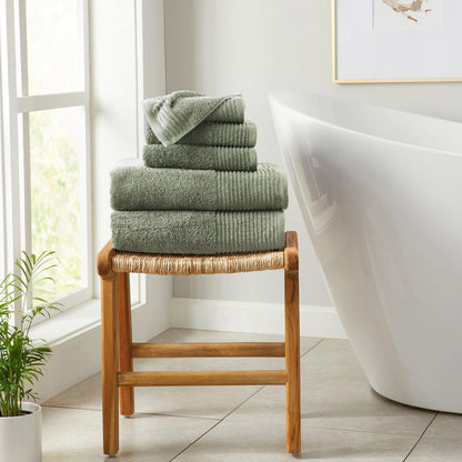 6 Piece Set Cotton Bath Towels - Kasper Collection - 6 Piece Set Olive - Bath Towels