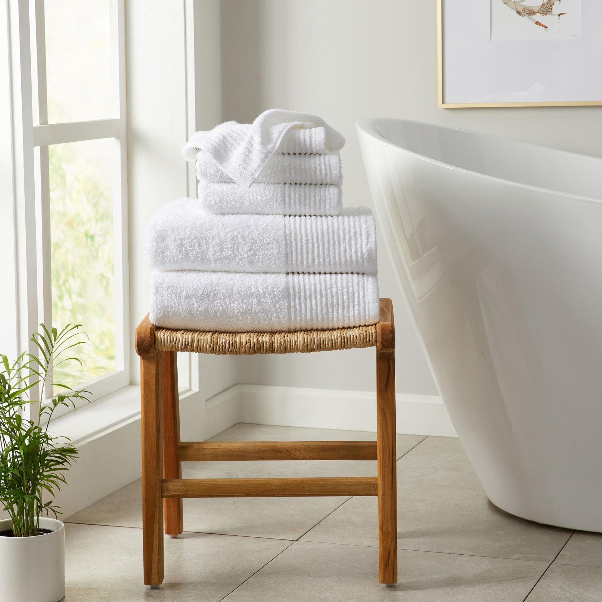 6 Piece Set Cotton Bath Towels - Kasper Collection - 6 Piece Set White - Bath Towels